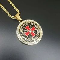 new christian cross pattern pendant necklace mens necklace fashion crystal inlaid round pendant religious accessories jewelry