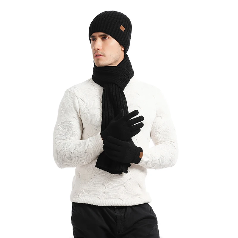 

Newly 3pcs Knitted Woolen Thickened Scarf Hat Gloves Breathable Warm Set for Women Men m99