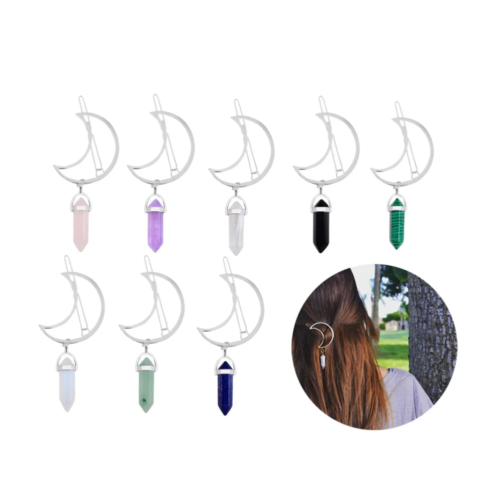 

8pcs Alloy Moon Shaped Hexagonal Pendant Hair Clip Hairpins Clamps Barrettes Bobby Pin Women's Headwear Hair Accessories(Mixed