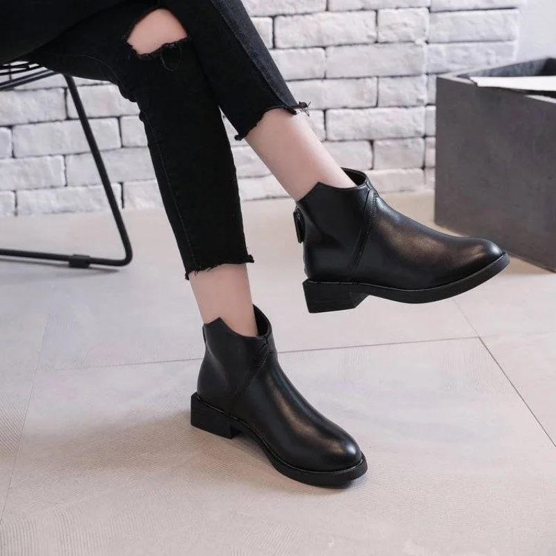 DIWEINI Autumn Winter Boots Women Ankle For Thick Heel Slip On Ladies Shoes Female Plush Thicker Zipper | Обувь