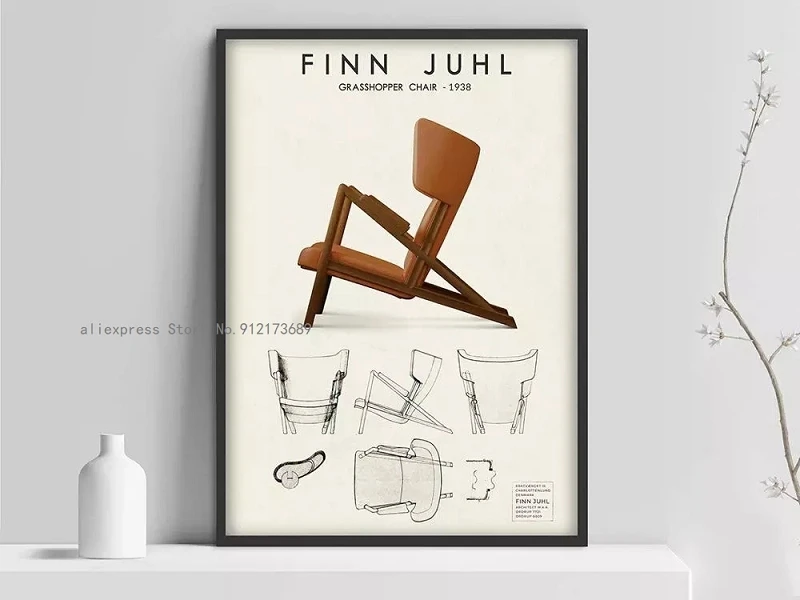 Finn Juhl Grasshopper poster Scandinavian design chair Danish furniture Finign chairs Vintag | Дом и сад