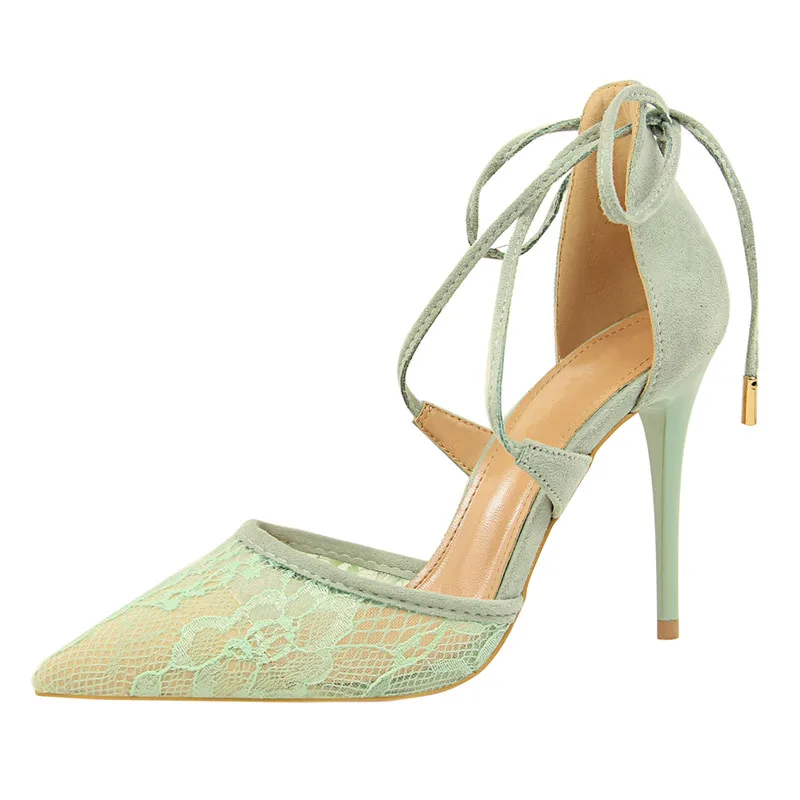 

2018 Summer Sandals High Quality Pointed Toe Ankle Strap Buckle Lace High-heeled Sandals Wedding Party Shoes Size 34-40 DS-B0265