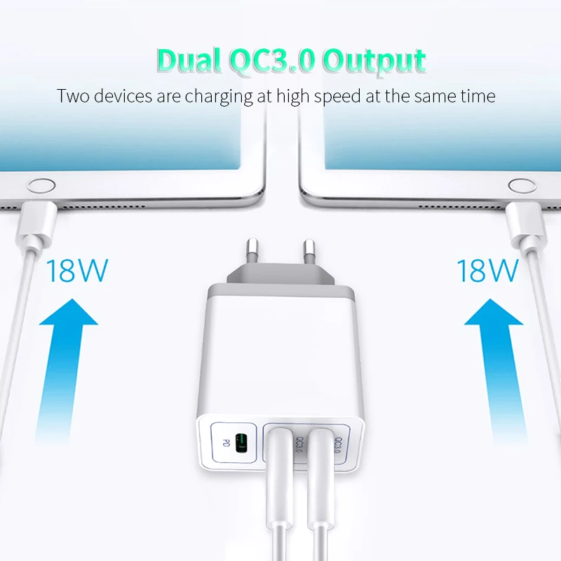 

36W USB Type C Dual port Charger PD QC3.0 Fast Charging Adapter For iPhone 12 11 Huawei Xiaomi Redmi Mobile Phone Quick Charger