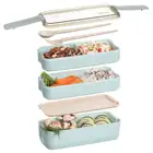 Японский Ланч-бокс Bento, детские школьные контейнеры для еды, 3 Штабелируемых соломинки для пшеницы, ланчбокс для микроволновой печи, герметичный, без БФА