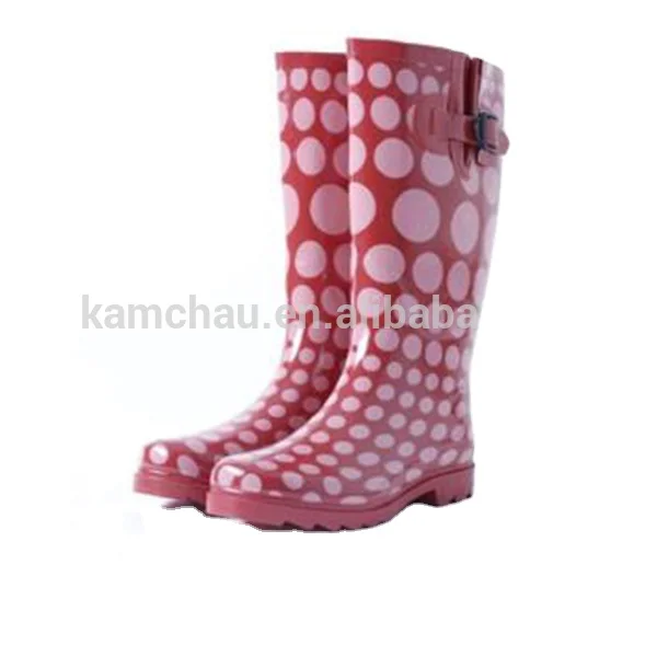 

Bulk wholesale low price new classic red point design rubber women gumboots lady rain boots shoes