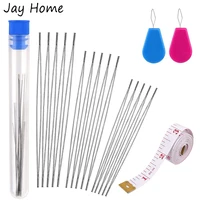 15pcs embroidery beading needles with plastic needle threaders big eye beading needles tape measure for diy craft sewing tools
