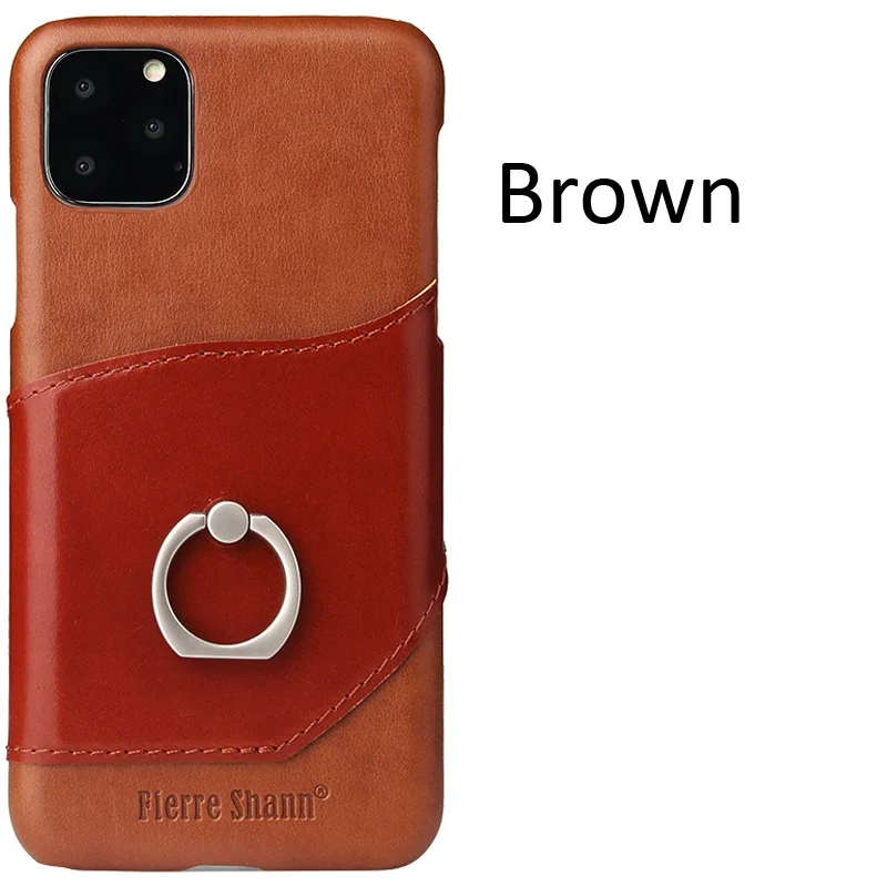 Натуральная телячья кожа чехол для iPhone 11 Pro Max кольцо пальцевый держатель задняя крышка оболочка - Цвет: Brown