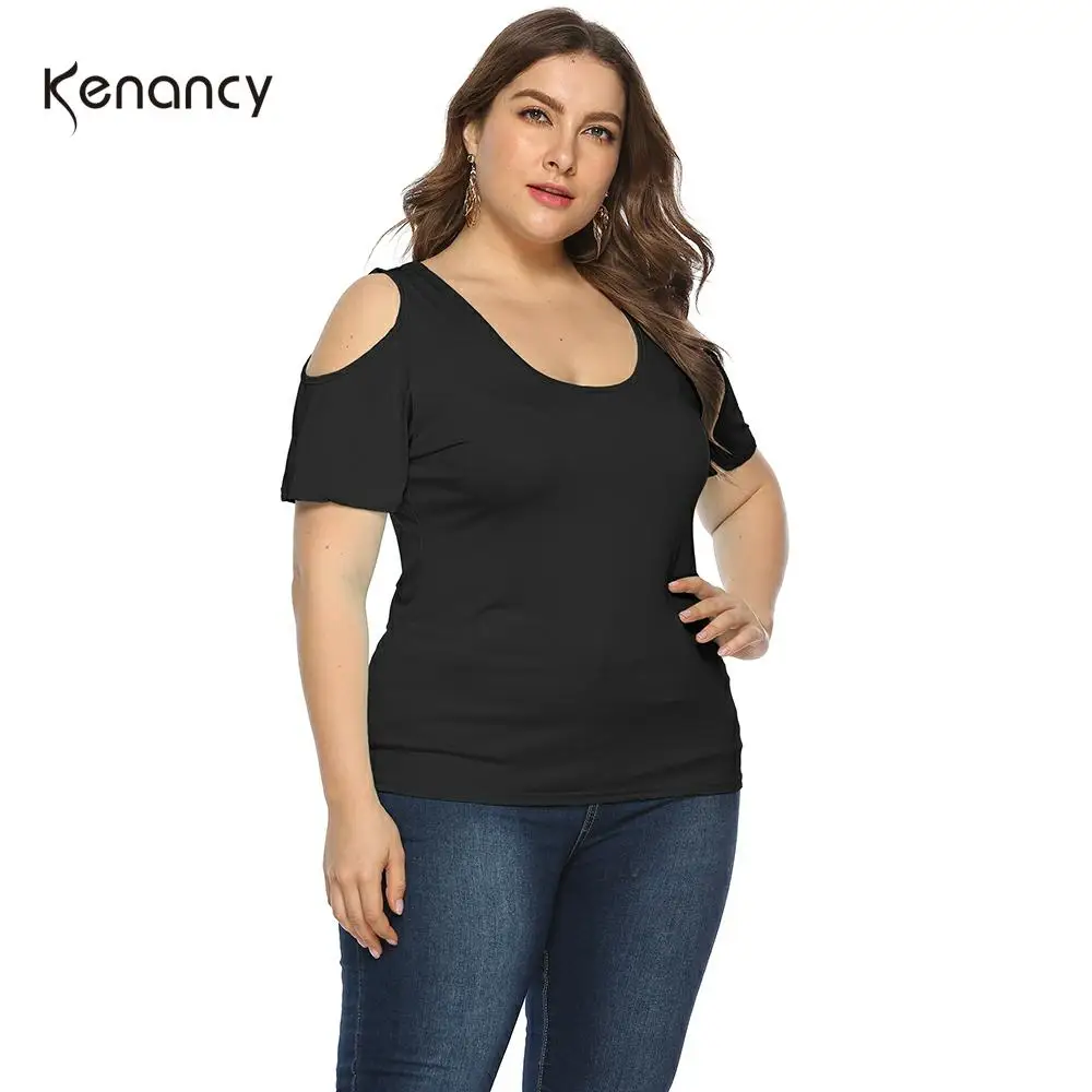 Женская футболка Kenancy летняя Однотонная с о вырезом и коротким рукавом 12