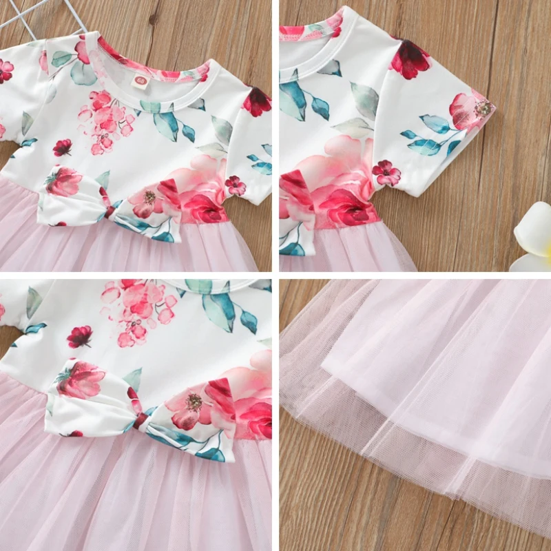 

Toddler Baby Girls Floral Dress Short Sleeve Kids Gauze Dresses Summer Princess Dress Outfits For Birthday Party