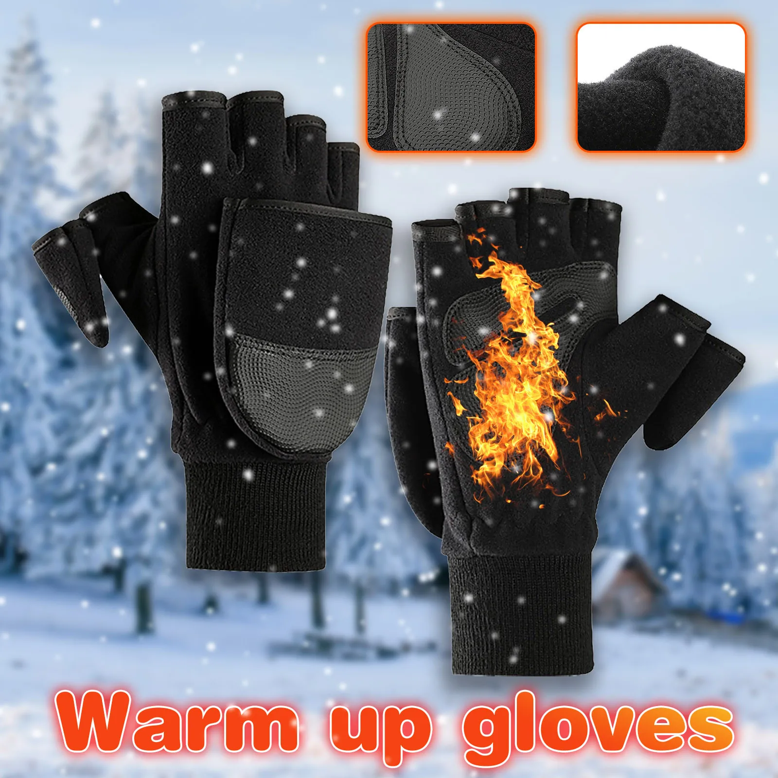 

Men Winter Plus Velvet Thicken Fingerless Gloves пеѬаки Touch-screen Flip Outdoor Cycling Riding Polar Fleece Warmth Clamshell
