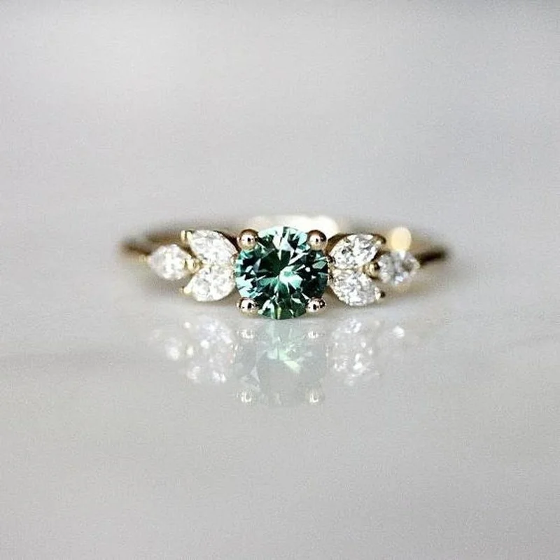 Новинка простое инкрустированное зеленое циркониевое женское кольцо придающее