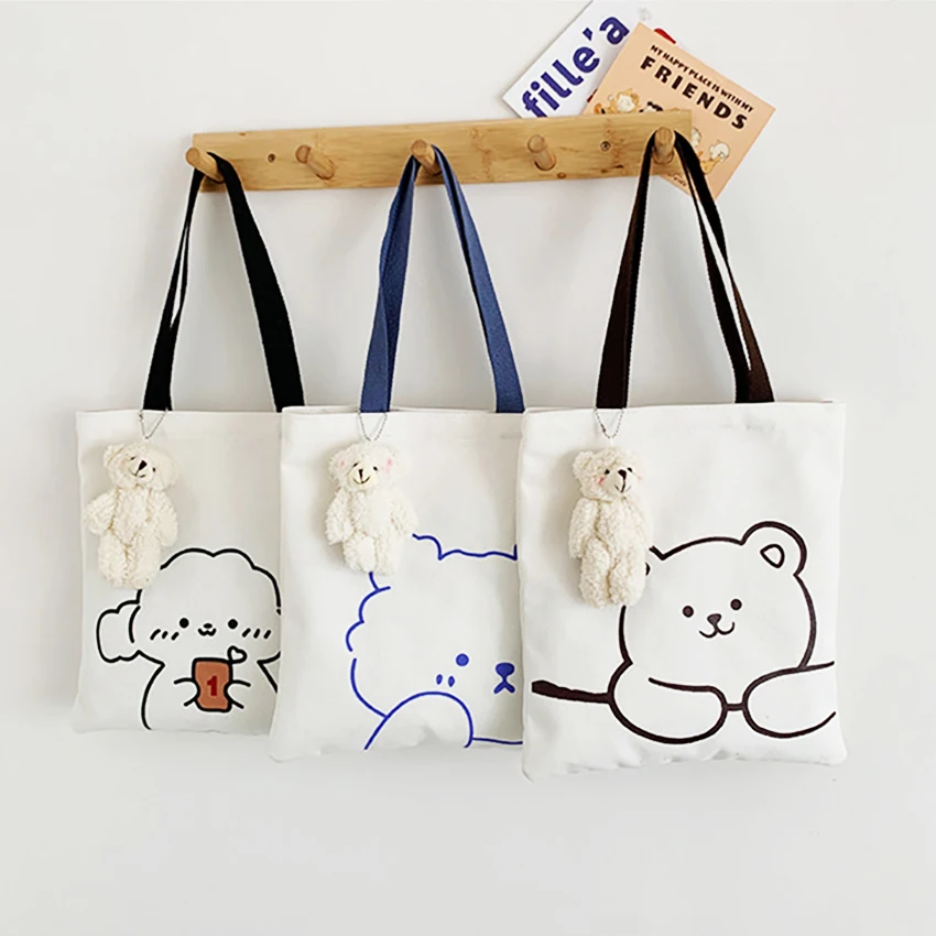 

Women Cute Cartoon Animal Print Handbag Canvas Shoulder Bag Fashion Handbag Korean Style Simple Tote