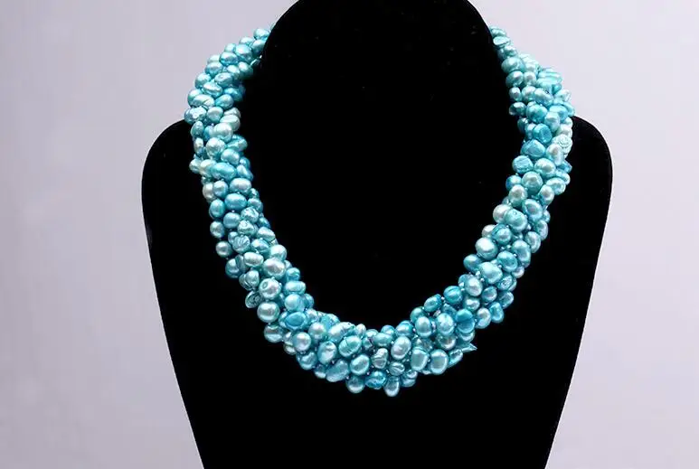 

5 нитей, 6x7 мм, синее ожерелье в стиле барокко с плоским жемчугом, магнитная застежка, натуральный пресноводный жемчуг, Женские Ювелирные изд...