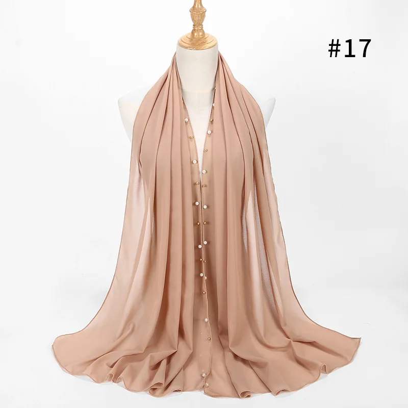 17 women pearl bubble chiffon scarf Head hijab wrap full cover-up shawls foulard femme headscarf crinkle muslim hijabs stole - Цвет: 17