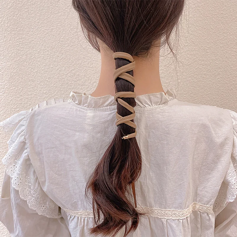 

2021 New Women Vintage Ponytail Hold Leather Long Hair Tie Headband Sweet Hair Decorate Hairbands Fashion Hair Accessories