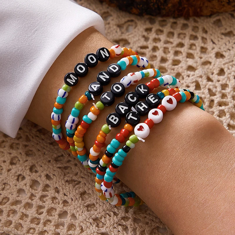 

Aprilwell 6 PCs Bohemia Multicolor Letter Charm Bracelet Set For Women Bead Rope Chain Y2k Fashion Jewelry Gift E Girl Wholesale
