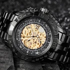 Роскошные черные, серебристые, золотые автоматические механические часы, мужские полностью Стальные наручные часы с скелетом, мужские деловые часы с большим циферблатом, relogio masculino