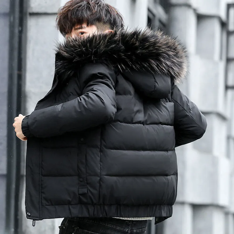Зимние меховые куртки с капюшоном на утином пуху мужские теплые