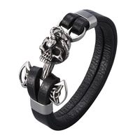 punk rock jewelry mens leather bracelets black rope chain skull snake stainless steel buckle male wristband accessories sp1019