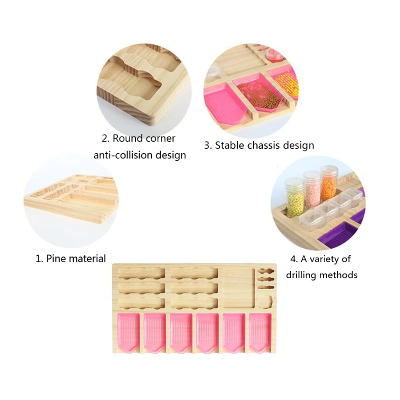 

5D DIY Diamond Painting Tools Wooden Palette Organizer Tray for Art Accessories Multi-Boat Holder Bead Storage Containers HX6D