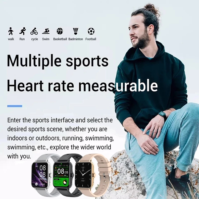 

2021 New Smart Watch Men 1.69 Inch Full Touch Screen Call Reminder Watch Heart Rate Blood Pressure Sports Smartwatch Women+band