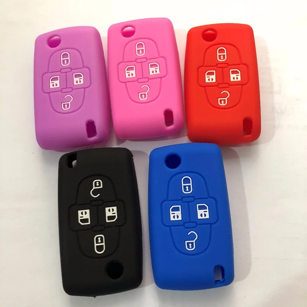 4 Buttons Flip Floding Funda Silicon Remote Key Fob Case For Peugeot 1007 Citroen C8 Shell Keyless |