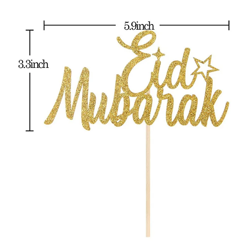 

1pcs Gold Silver Glitter Eid Mubarak Cupcake Flag Toppers EID Ramadan Festival Bunting Islamic Muslim Mubarak Party Decoration