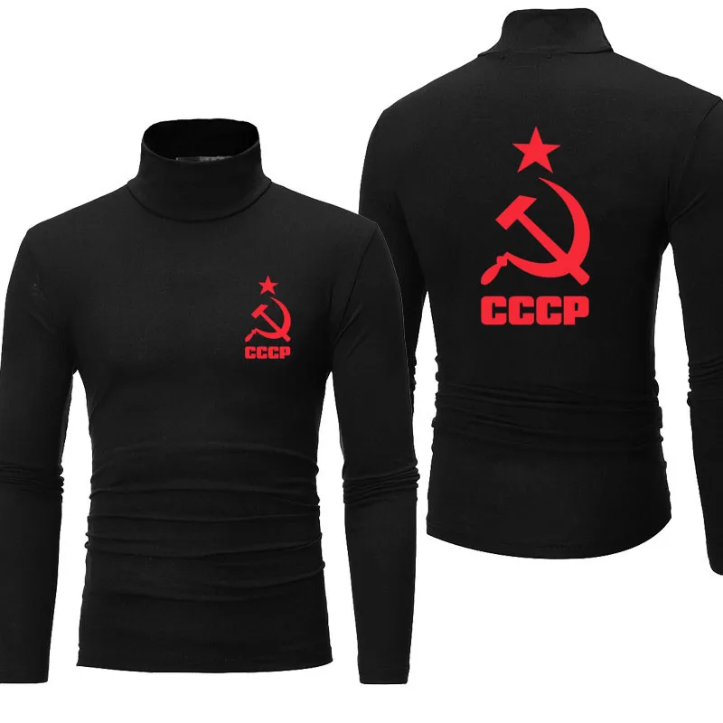 

Новинка 2021, Высококачественная хлопковая Футболка с высоким воротником и длинным рукавом, с принтом, осенне-зимняя облегающая футболка, Муж...