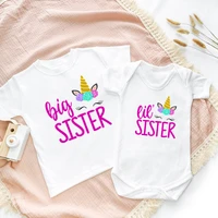 big sister little sister family matching outfits clothes cartoon unicorn print kids t shirts girls t shirt toddler baby rompers