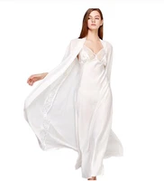 sexy sling dress sleeping robe two piece faux silk sleepwear women elegant lady lace long sleeve nightgowns bathrobes t0008