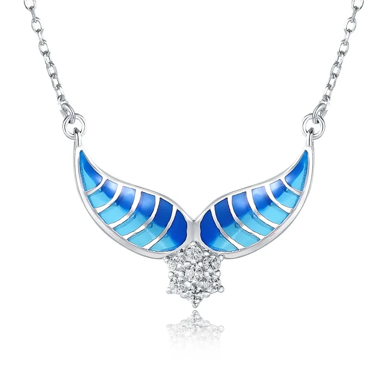 Женское Ожерелье с голубыми эмалью Like Devil wings 100% Аутентичное серебро 925 пробы