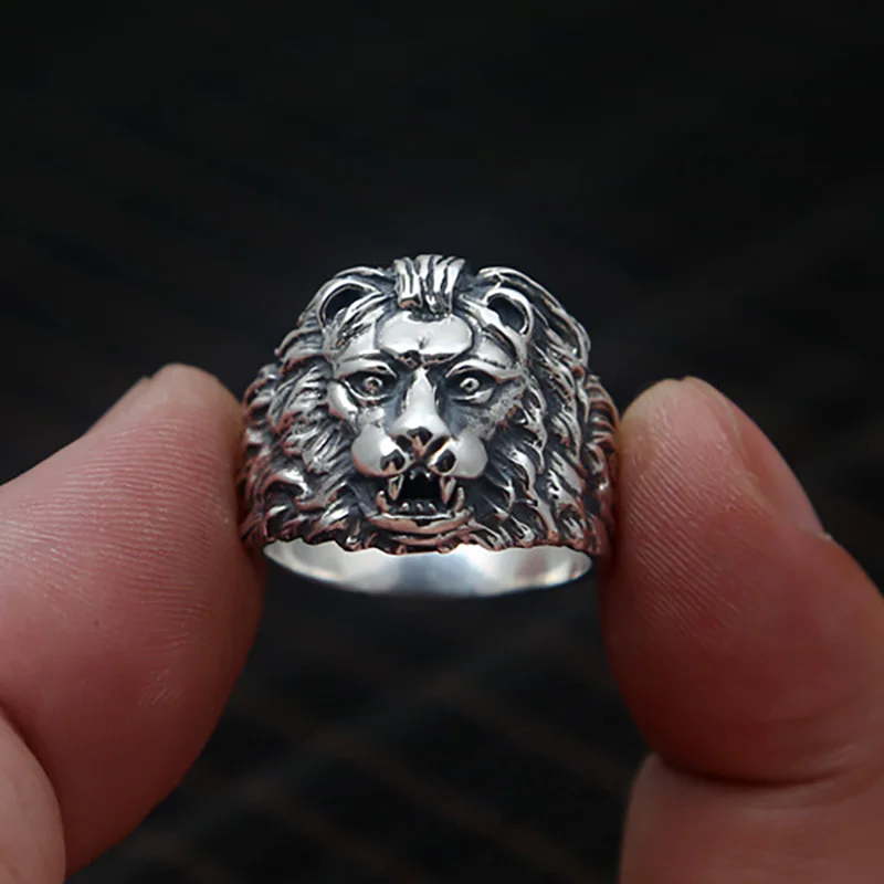 Винтажное 925 пробы Серебряное мужское кольцо с животным принтом Король Лев индивидуальное властное мужское ювелирное изделие бижутерия