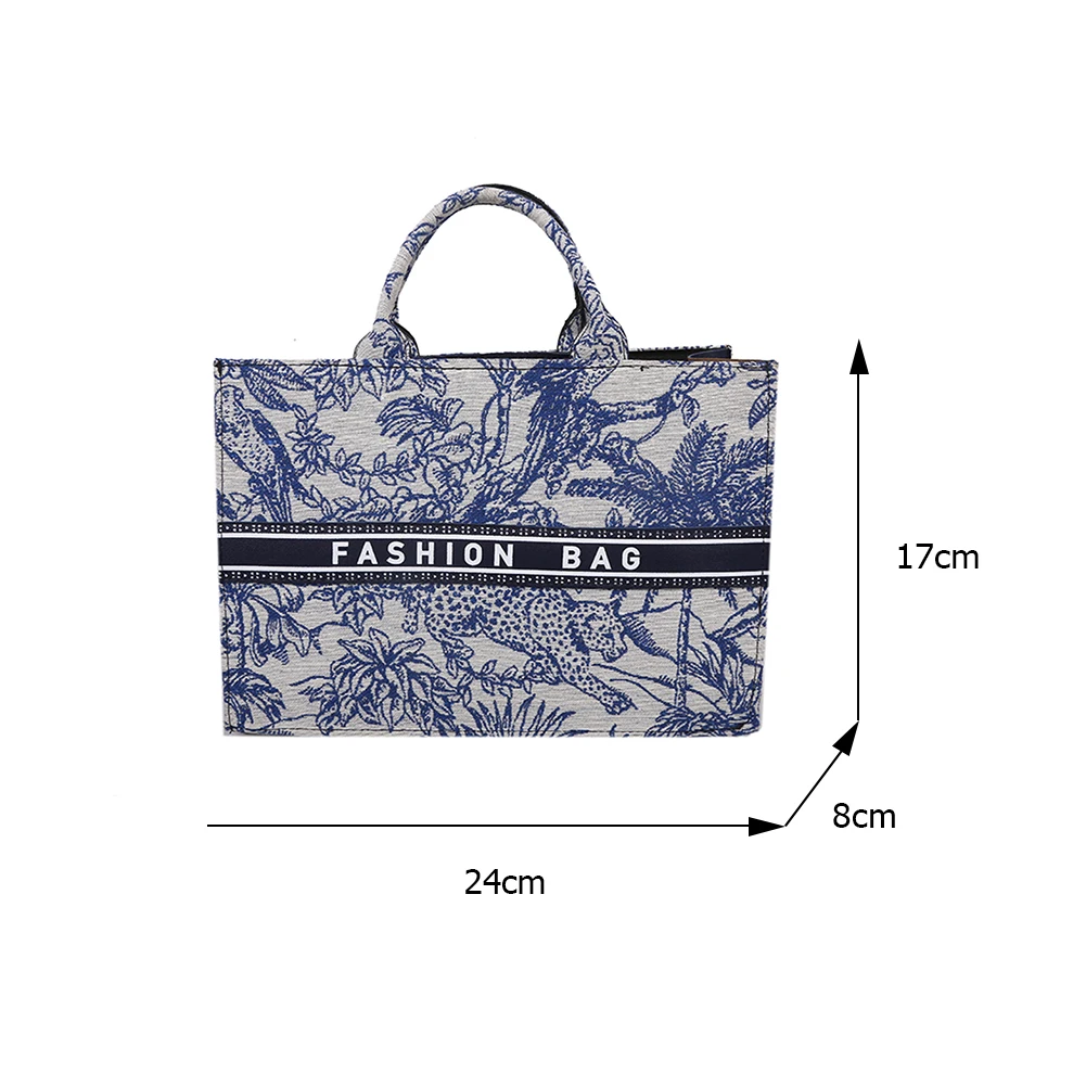 

Fashion Women Summer Canvas Printing Top-handle Tote Bag Casual Ladies Large Capacity Handbags Elegant Female Travel Square Bags