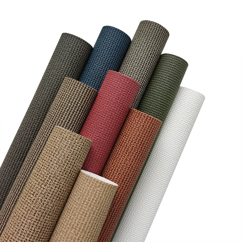 

XHT-412199 Environmentally friendly Solid Color Knit Lines weaving Embossing Faux Leather for Making Bag Purse Wallet