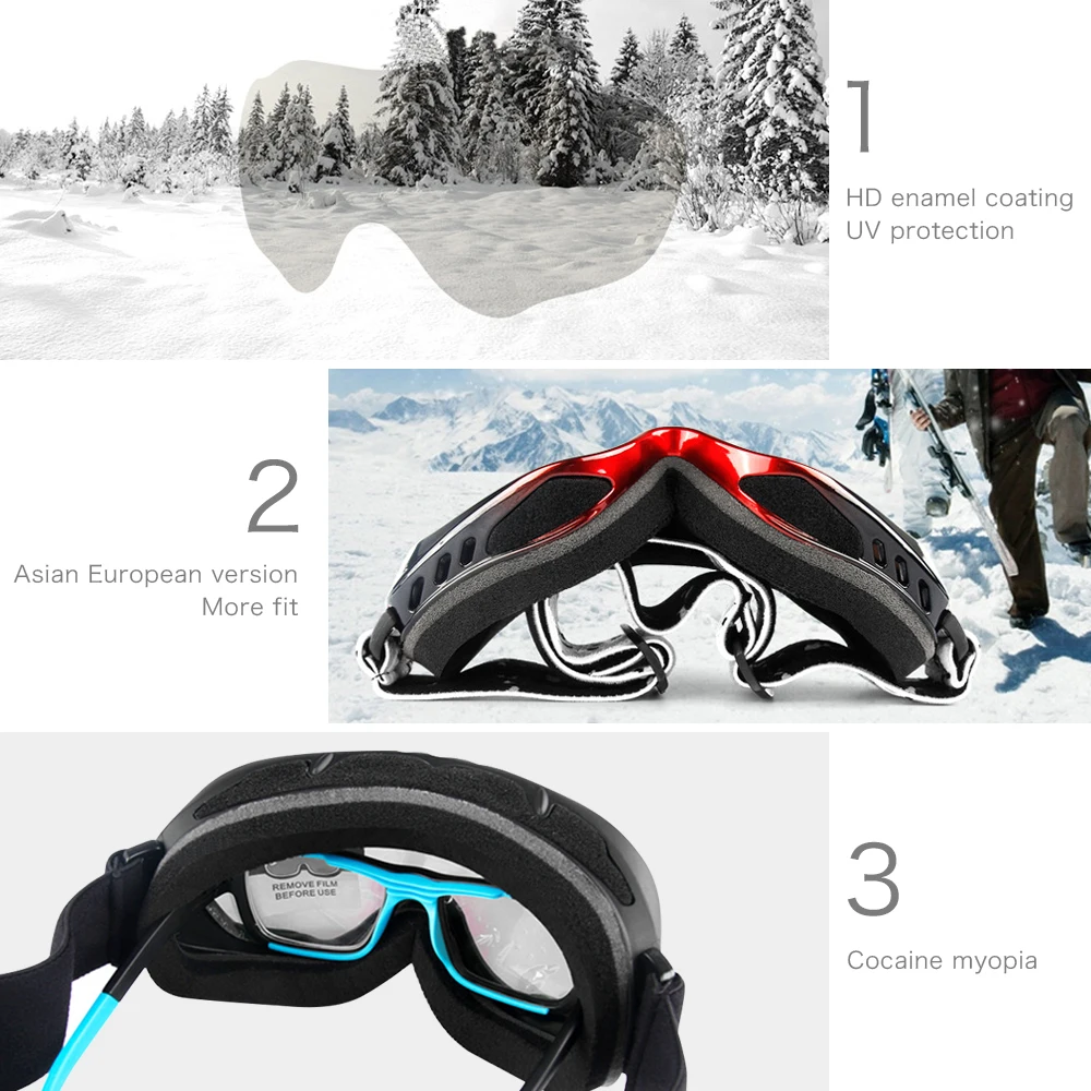DMAR лыжные очки сферические Анти туман защита двухслойные теплые большие линзы