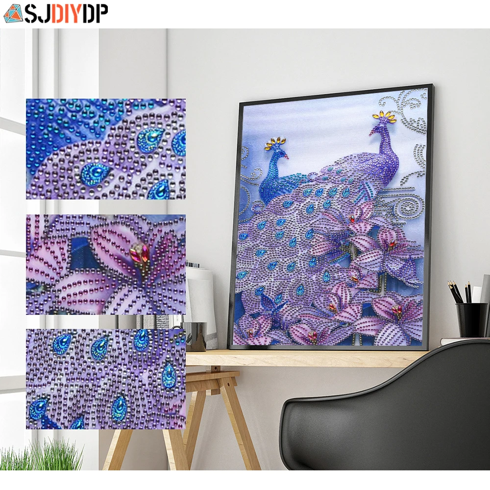 

SJDIYDP DIY 5D Special Shape Diamond Painting Peacock Rhinestones Animal Partial Round Drill Crystal Diamond Art Kits Decor Gift