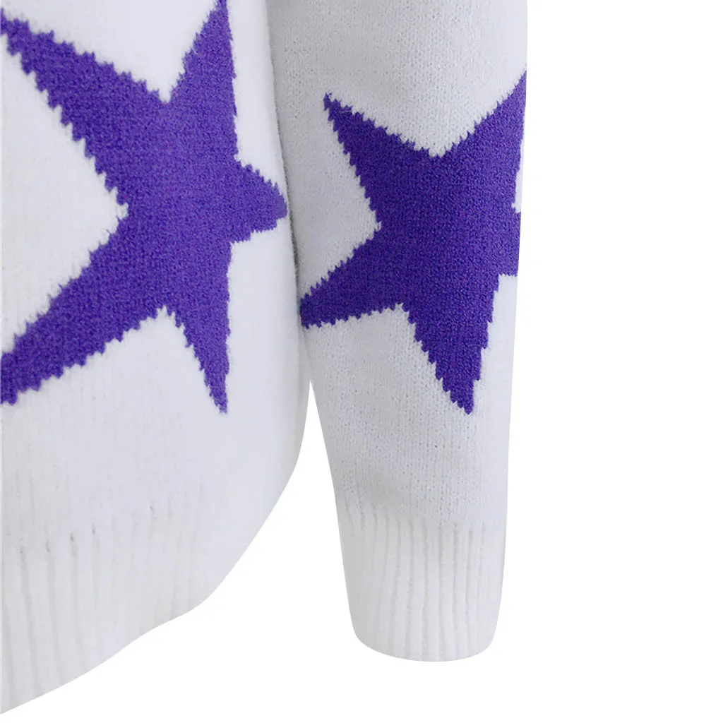 Женский с принтом пентаграммы пуловер свитер женский свободный вязаный длинным