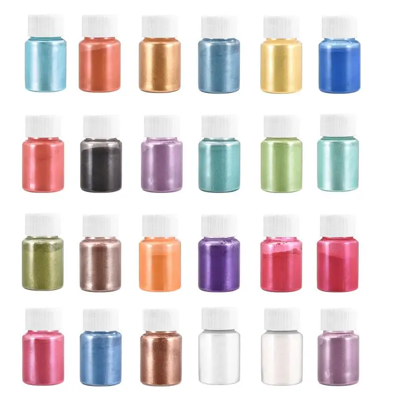 24 renkler/Set DIY el yapımı sedefli mika tozu epoksi reçine boya inci Pigment reçine tutkal pigmentler epoksi Pigment 10g/şişe