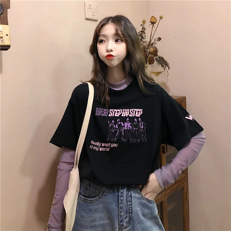 Женские топы в стиле Харадзюку с коротким рукавом уличная винтажная женская