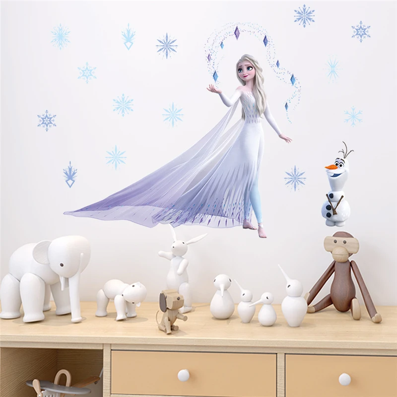 Cartoon Elsa Queen Olaf Wall Stickers For Girls Bedroom Home Decoration Diy Anime Art Mural Pvc Movie Frozen Poster Kids Decals