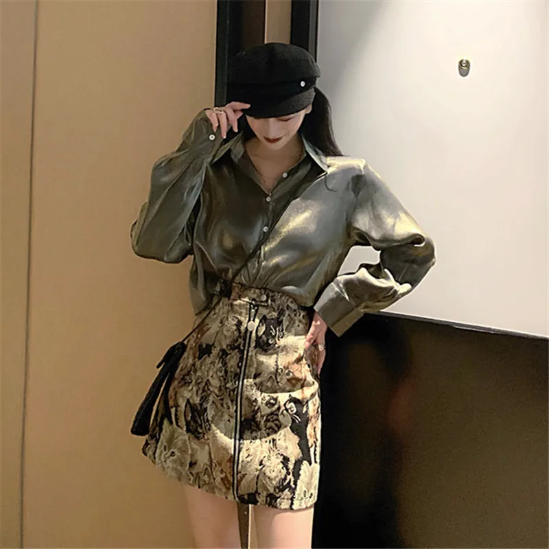 Юбка-карандаш женская с вышивкой винтажная Клубная мини-юбка мультяшным принтом