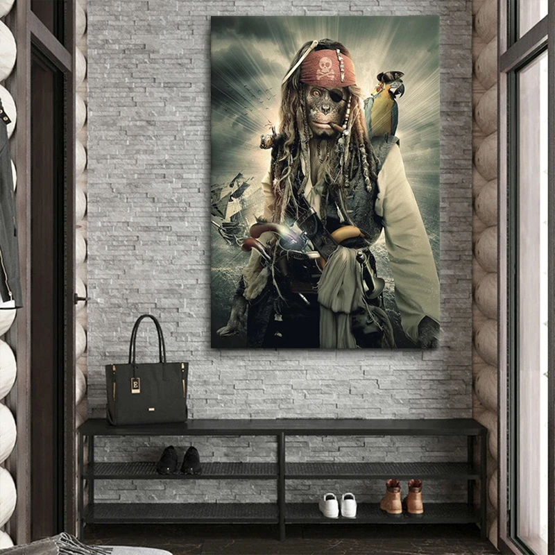 Картина на холсте обезьяна Пират капитан Смешные картины Обезьяны печать животных настенное искусство Лев картины на стену