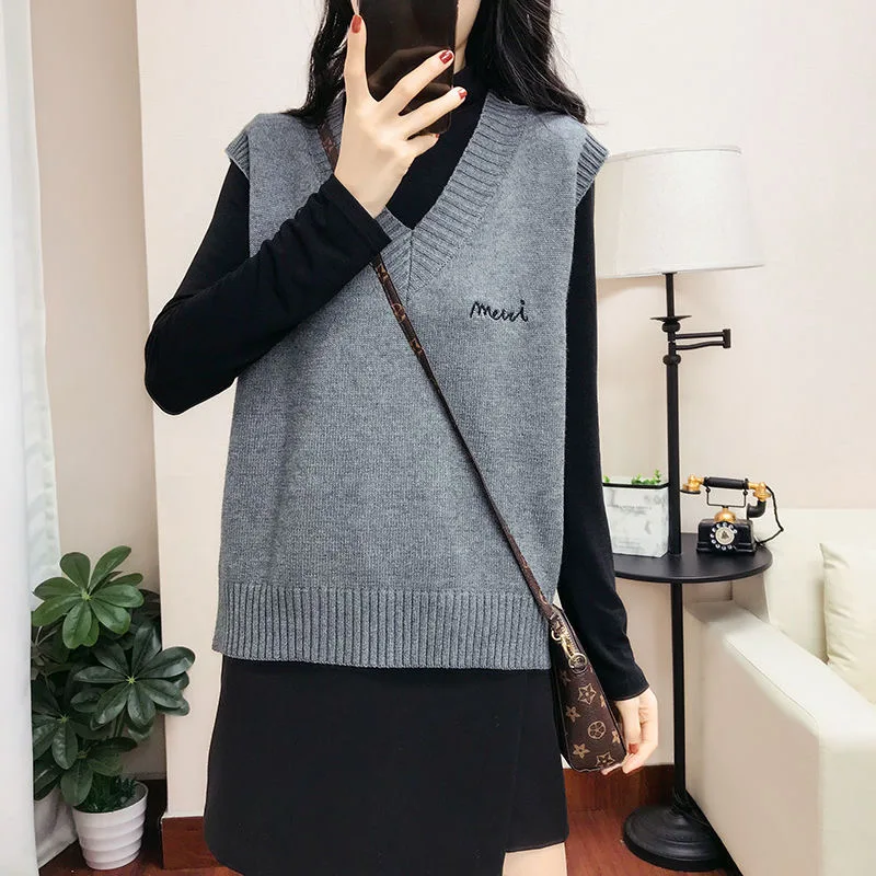 Женский однотонный трикотажный жилет Повседневный свитер без рукавов с