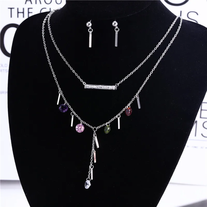 Комплект из колье и серёг OUFEI многослойного циркония нержавеющей стали |