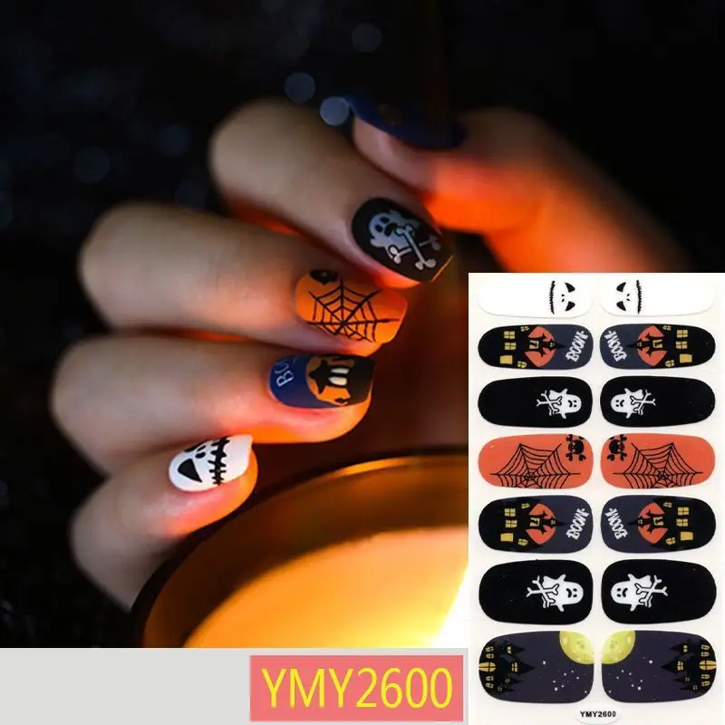 

Halloween Style 14Tips Nail Art Stickers Full Cover Beauty Pumpkin Grimace Manicure Self-Adhesive Sliders for Nails Decoration