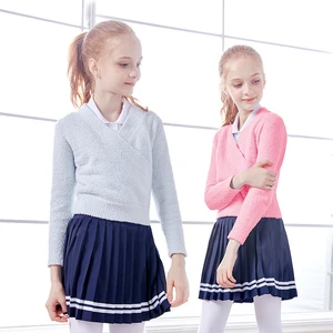 Пальто для балерины для девочек, свитер для балета и гимнастики, Детские топы для танцев, пуловеры из полиэстера с длинным рукавом, куртка с запахом для осени и зимы