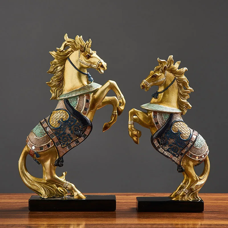 

FENG SHUI DESK RESIN HORSE FIGURINES ANIMAL STATUE VINTAGE HOME DECOR CRAFTS ORNAMENTS HOME DECORATION ACCESSORIES CHINESE STYLE
