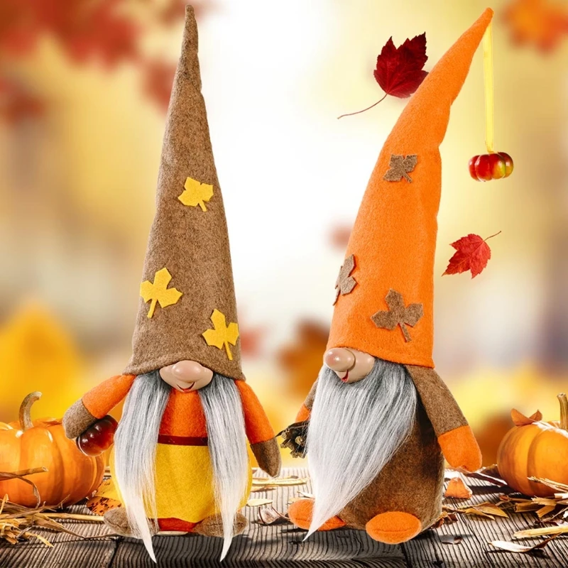 

Fall Thanksgiving Gnome Maple Leaf Plush Elf Ornament Handmade Swedish Scandinavian Autumn Tomte Shelf Tiered Tray Decorations