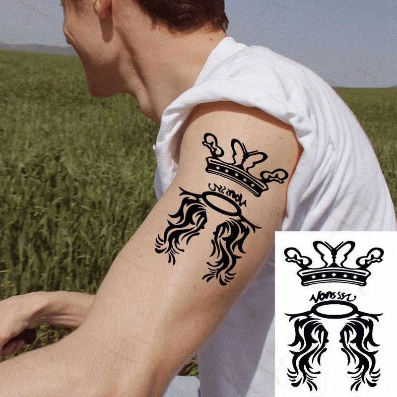 Водостойкая Временная тату-наклейка перо Иисуса волка тату для женщин Корона
