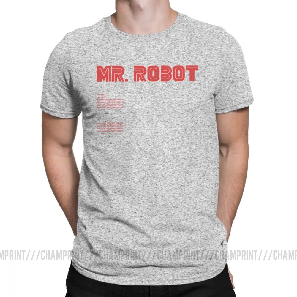 Серый Крутая футболка Mr Robot Программирование программист футболки разработчик футболки с кодом для мужчин вырез лодочкой хлопок короткий рукав Одежда большого размера - Цвет: Серый